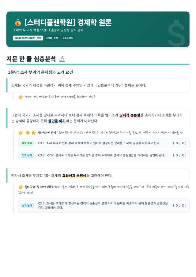 실제 교재 — 지문 한 줄 심층분석 · 문장마다 OX 훈련
